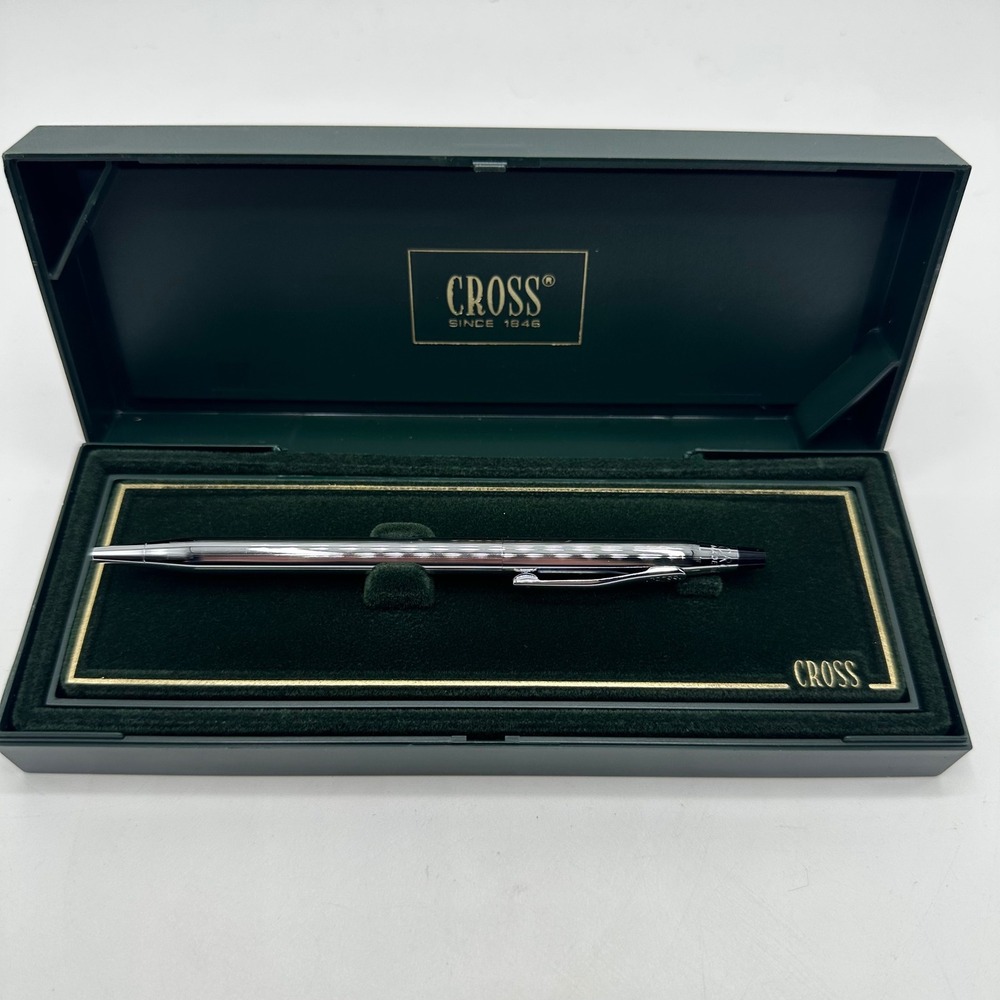 Cross Century Chrome Ballpoint Pen Engine Turned Pattern with Original Box